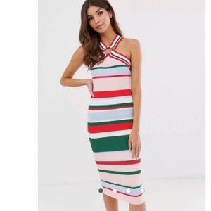 TED BAKER STRIPED LYNDIAA BODYCON MIDI DRESS SZ 4  US OR TED SZ 1
